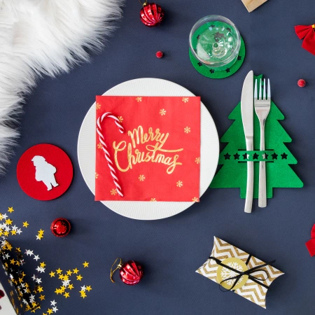 Podkładki świąteczne pod sztućce Choinka zielone 6szt.