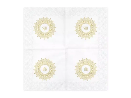 Serwetki Komunijne IHS, 33x33cm, złoty