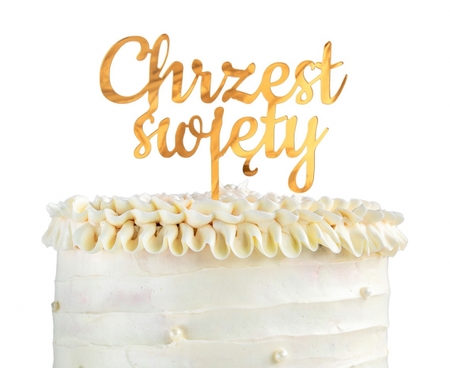 Dekoracja akrylowa na tort Chrzest Święty, złota, 11x13 cm