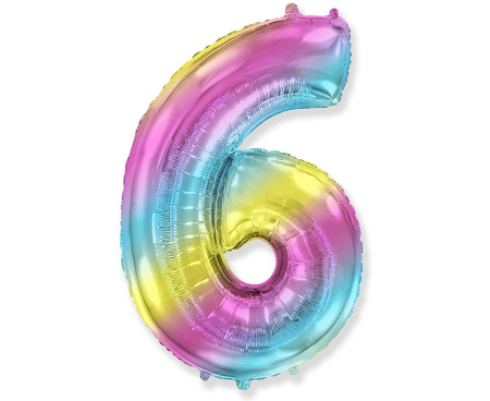 Balon foliowy FX - "Number 6" tęczowy, 85 cm