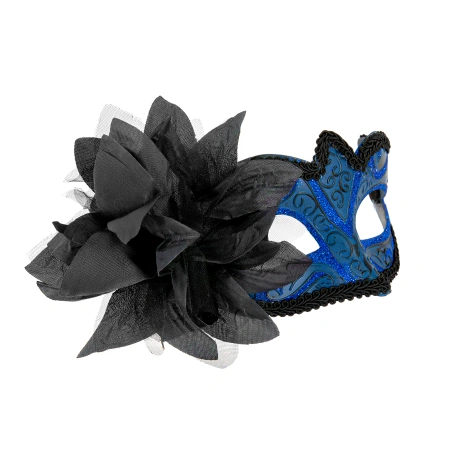 Maska karnawałowa z kwiatem niebieska