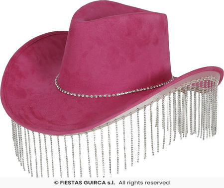 Kapelusz kowbojski różowy zamszowy z koralikami