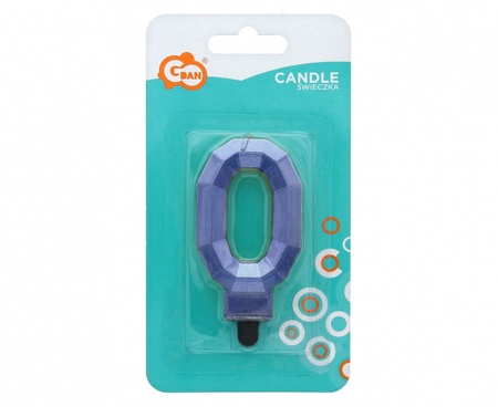 Świeczka cyferka 0 - Diament, metalik ciemnoniebieski, 7.6 cm