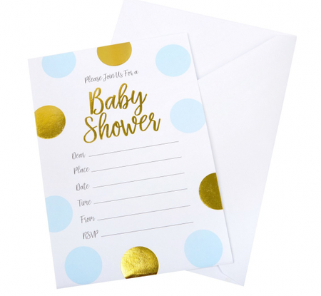 Zaproszenia z kopertami "Baby Shower", niebieskie, 10 szt