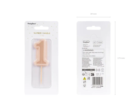 Świeczka urodzinowa Cyferka 1, brudny róż, 6 cm