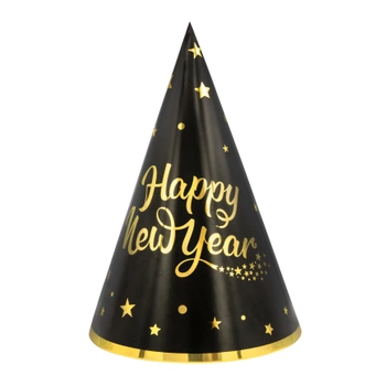 Czapeczki imprezowe Happy New Year czarno-złote 6szt.
