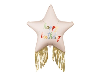 Balon foliowy Gwiazda z frędzlami Happy Birthday, 72x72 cm, mix