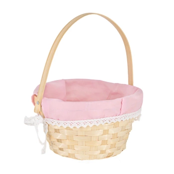 Koszyk wielkanocny wyłożony różową tkaniną