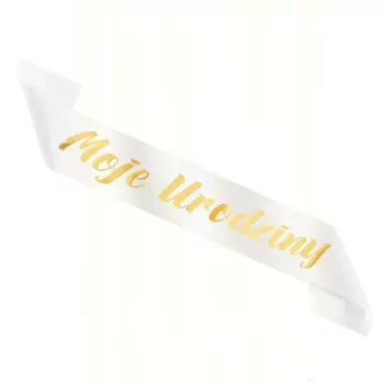 Szarfa urodzinowa Moje Urodziny biało-złota 10x160cm