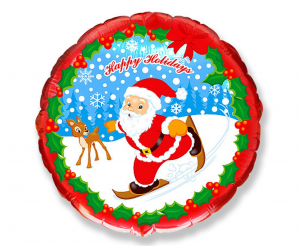 Balon foliowy 18" FX - "Mikołaj na nartach" (okrągły), pakowany