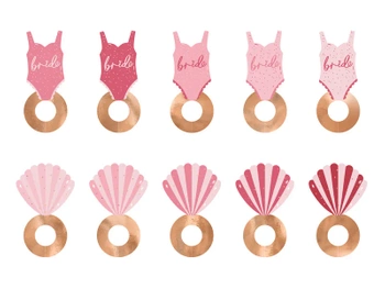 Znaczniki na kieliszki Strój kąpielowy i Muszelka, 8x5 cm, mix