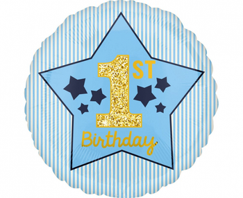 Balon foliowy 18 cali/43 cm "1 st Birthday", niebieski