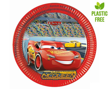Talerzyki papierowe Cars 3, 23cm, 8 szt. (plastic-free)