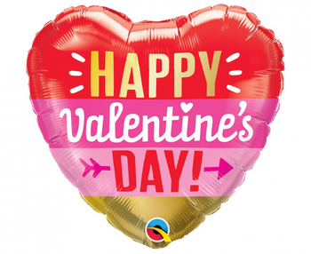 Balon foliowy 18" QL RND Serce Valentine's Day Arrow Stripes