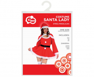 Strój dla dorosłych Mikołajka (sukienka, peleryna, czapka, pasek), rozm. un.