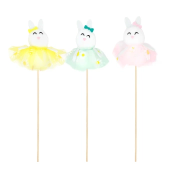 Dekoracje wielkanocne Zajączki w spódniczkach na patyku mix 1 szt.