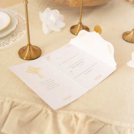 Zaproszenie Komunia Święta Złoty IHS z pieczęcią lakową 6 szt.