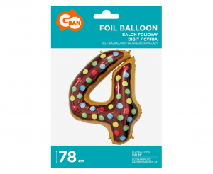 Balon foliowy Cyfra 4, ciasteczko, 78 cm