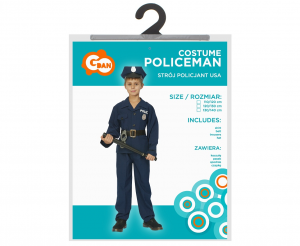 Zestaw Policjant USA (koszula, pasek, spodnie, czapka), rozm. 130/140 cm