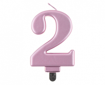 Świeczka B&C cyferka 2, metalik różowo-złota, 8,0 cm