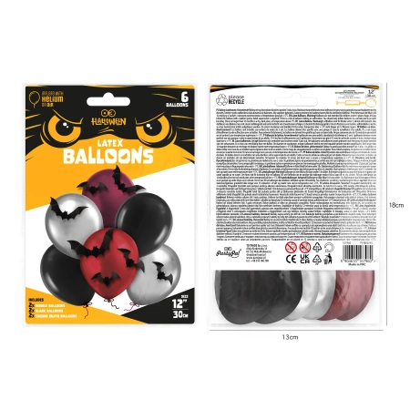Balony Nietoperze Halloween 12cali 6 szt. zestaw DIY