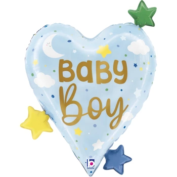 Balon foliowy Baby Boy Heart Stars 25" - 62 cm
