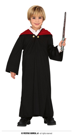 Strój czarodzieja, czarna peleryna z kapturem 125-135cm