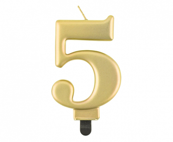 Świeczka B&C cyferka 5, metalik złota, 8,0 cm