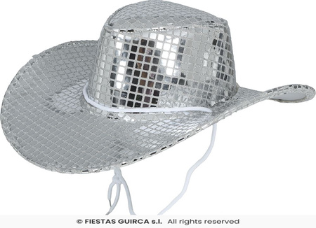 Kapelusz kowbojski srebrny disco, lata 80te