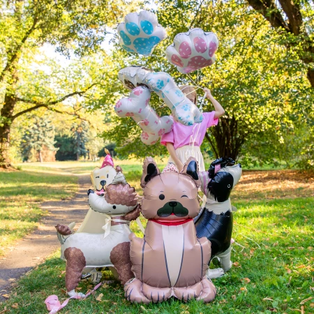 Balon foliowy stojący, Pies Buldog z czapeczką, 60x98 cm