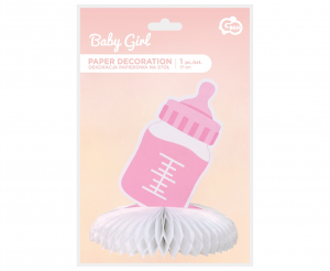Dekoracja papierowa B&G na stół Baby Girl - butelka, jasnoróżowa, 17 cm