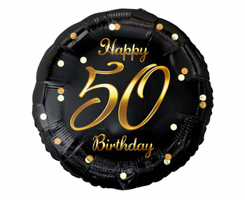Balon foliowy B&C Happy 50 Birthday, czarny, nadruk złoty, 18"