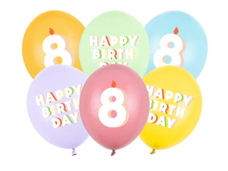 Balony 30 cm, na 8 urodziny, mix (6szt)