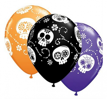 Balon QL 11" z nadr. "Halloween Sugar Skulls", pastel mix specjalny