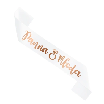 Szarfa Panna Młoda biała 160 cm napis rose gold
