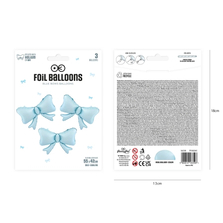 Balon foliowy Kokardki niebieski, 3 szt.