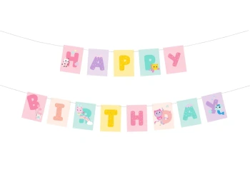 Baner Happy Birthday Koci Domek Gabi, 180 x 15 cm, mix