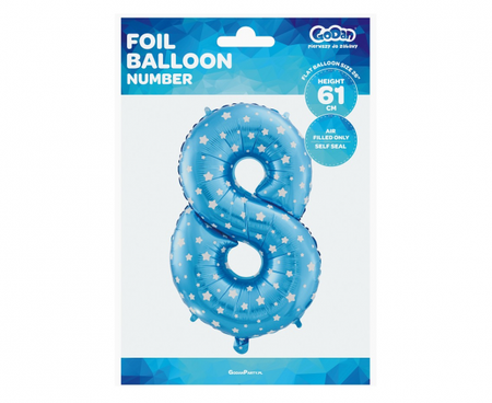 Balon foliowy "Cyfra 8", niebieska w gwiazdy, 61 cm