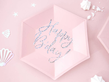 Talerzyki Happy B'day!, jasny pudrowy róż, 20cm