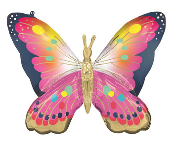 Balon foliowy 30", Vibrant pink satin butterfly flutters