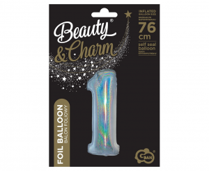 Balon foliowy B&C, Cyfra 1, holograficzna srebrna, 76 cm