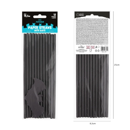 Słomki czarne z nietoperzami 12 szt