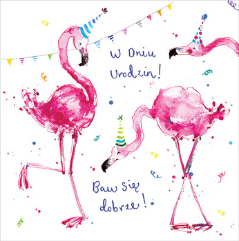 Karta urodzinowa - Różowe Urodziny Flamingi
