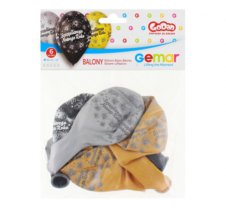 Balony Premium "Szczęśliwego Nowego Roku", metaliczne, 12" / 6 szt.