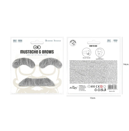 Sztuczne brwi i wąsy siwe - zestaw