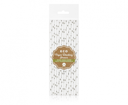 Rurki (słomki) pap. srebrne gwiazdki, 6x197mm / 12 szt. (błyszczący wzór)