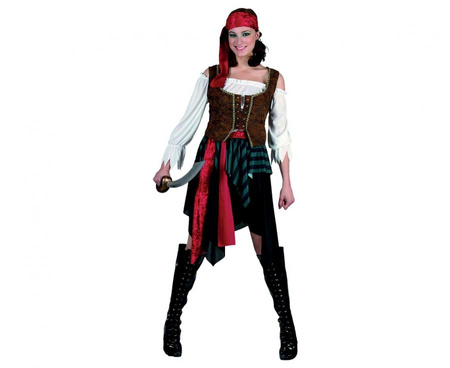 Zestaw dla dorosłych Piratka (opaska, gorset, bluzka, spódnica, pasek), rozm. uniw.