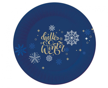 Talerzyki papierowe Hello Winter Navy Blue, certyfikat FSC, 18 cm/ 6 szt.