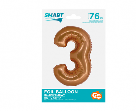 Balon foliowy Smart, Cyfra 3, miedziana, 76 cm