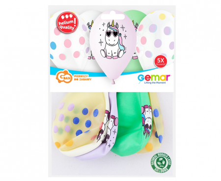 Balony Premium Hel Wesoły Jednorożec, 13 cali/ 5 szt.